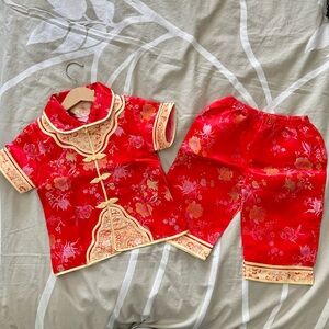 Lunar New Year Kid Traditional Satin Top and Pants set New